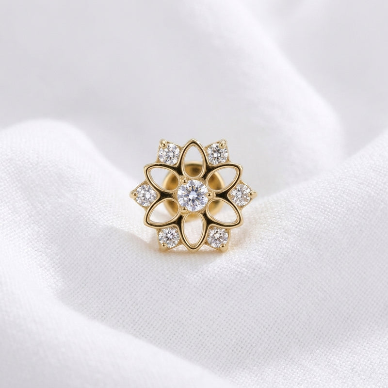 Piercing Labret Fleur Zircone Doré pour Hélix, Tragus & Lobe - vue 4