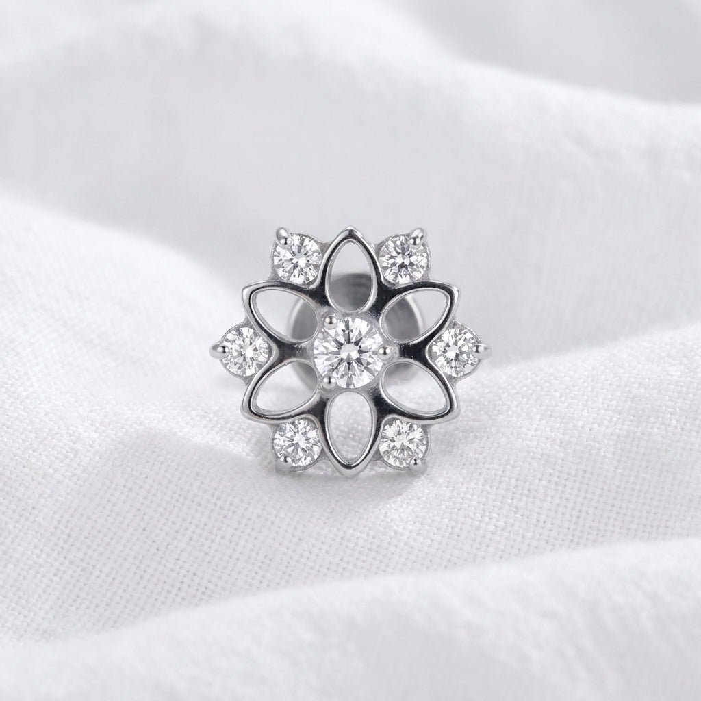Piercing Labret Fleur Zircone Doré pour Hélix, Tragus & Lobe - vue 2