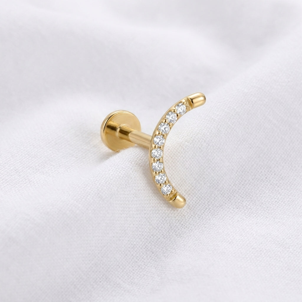 Piercing Oreille Doré Arc Zircons Brillants | Labret Lune - vue 4