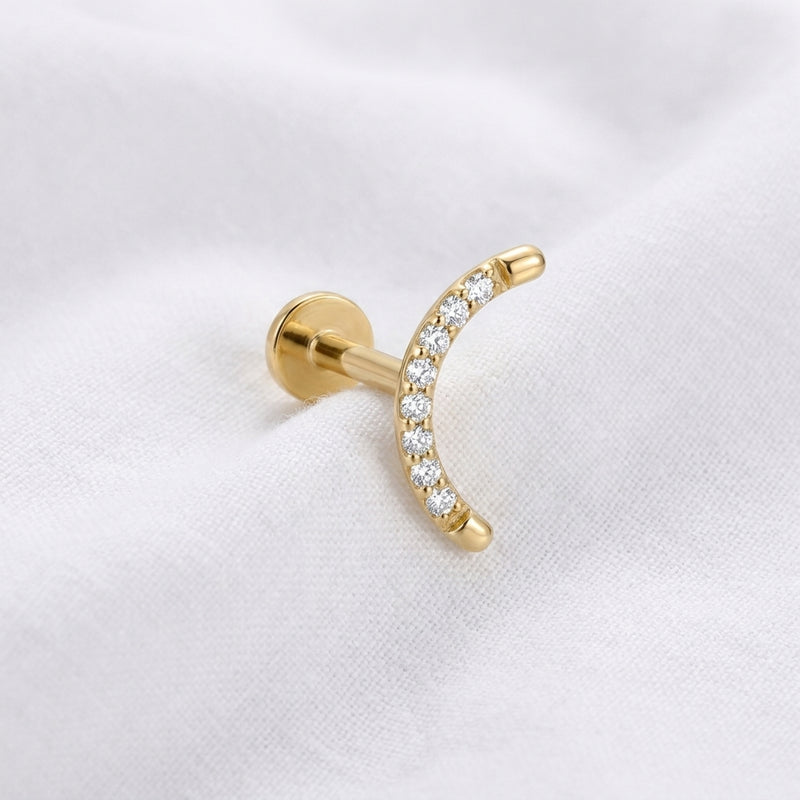 Piercing Oreille Doré Arc Zircons Brillants | Labret Lune - vue 4