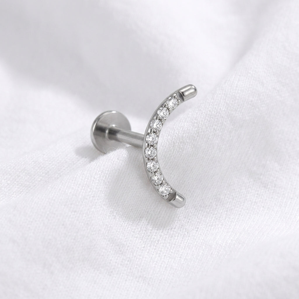 Piercing Oreille Doré Arc Zircons Brillants | Labret Lune - vue 2