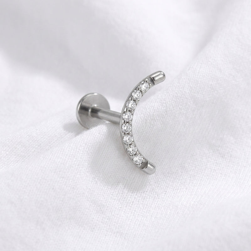 Piercing Oreille Doré Arc Zircons Brillants | Labret Lune - vue 2