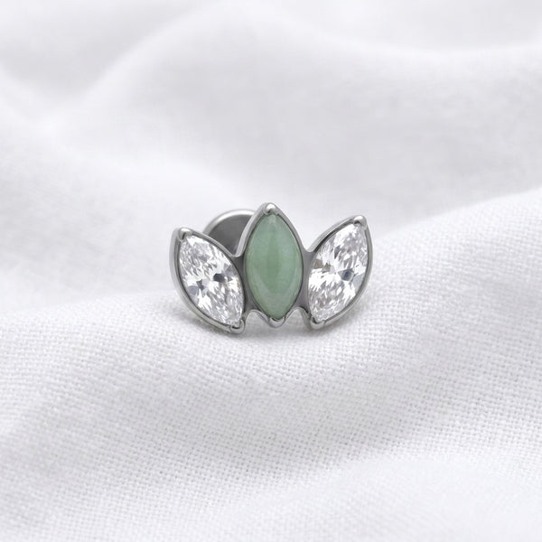 Piercing Helix Labret Doré, Triple Marquise Zircon et Jade Vert - vue 8