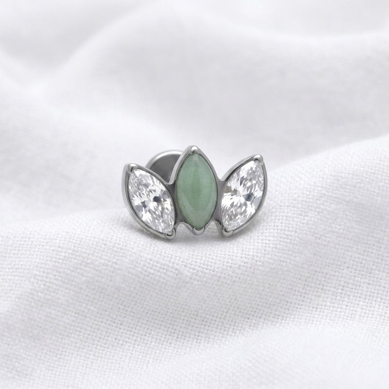 Piercing Helix Labret Doré, Triple Marquise Zircon et Jade Vert - vue 8