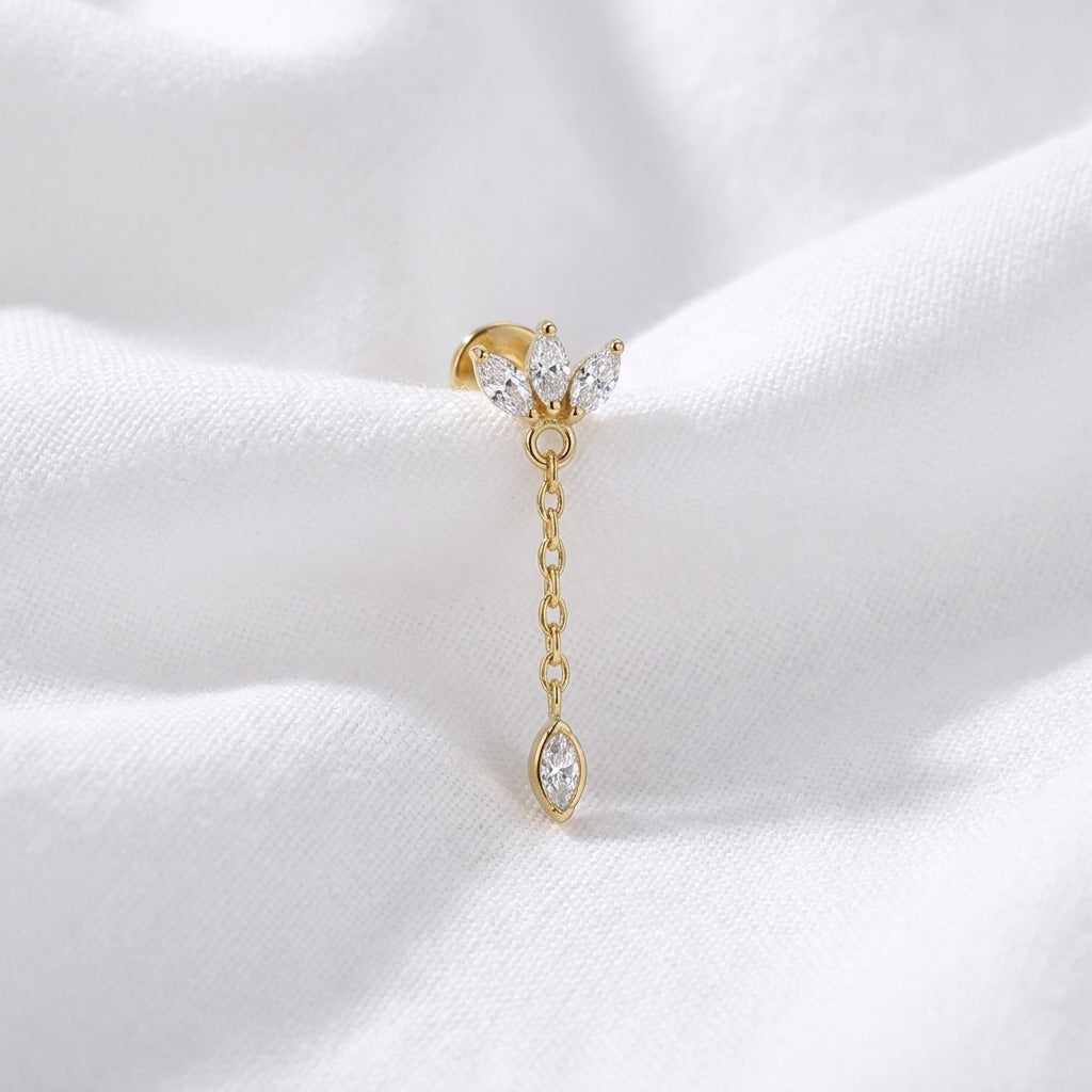 Piercing Labret Hélix Doré Papillon Chaîne Zircons - vue 4