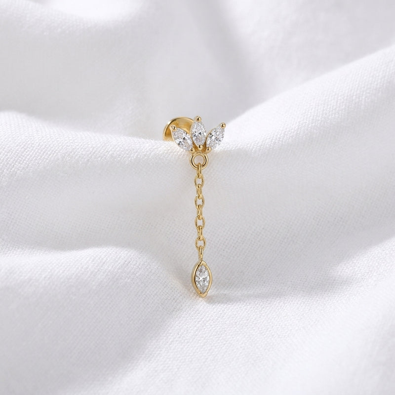 Piercing Labret Hélix Doré Papillon Chaîne Zircons - vue 4