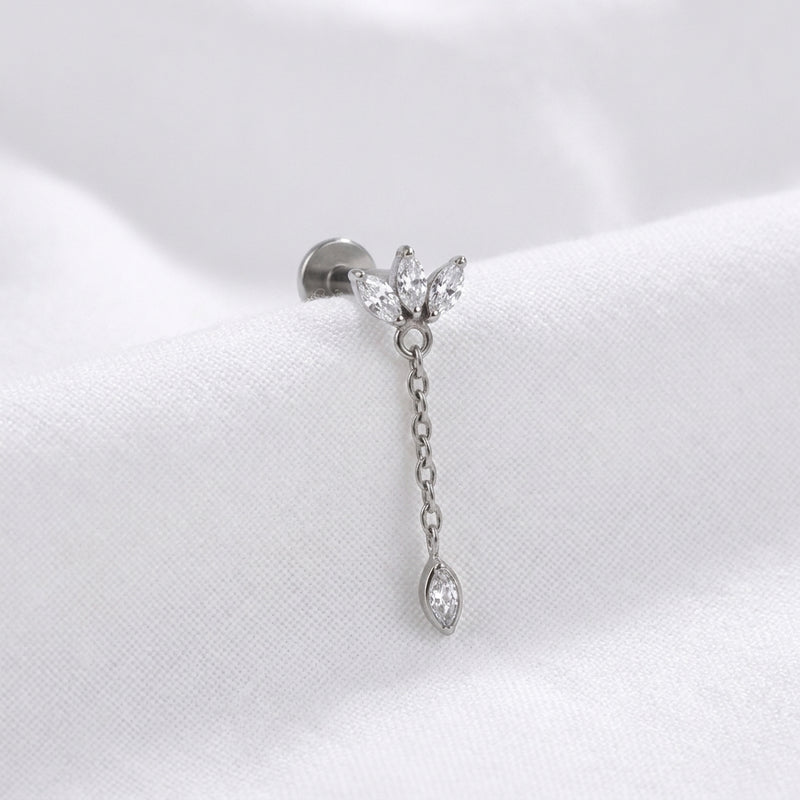 Piercing Labret Hélix Doré Papillon Chaîne Zircons - vue 2