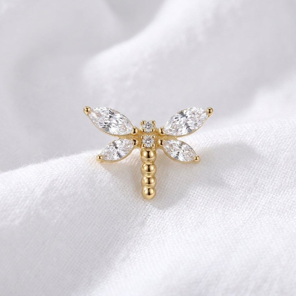 Piercing Helix Labret Libellule Dorée avec Ailes Marquises - vue 4
