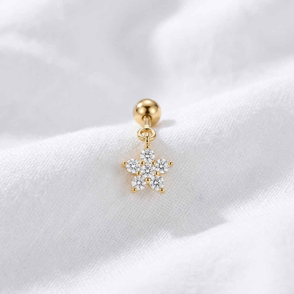 Piercing Hélix Banane Dorée Fleur Zircons - vue 2