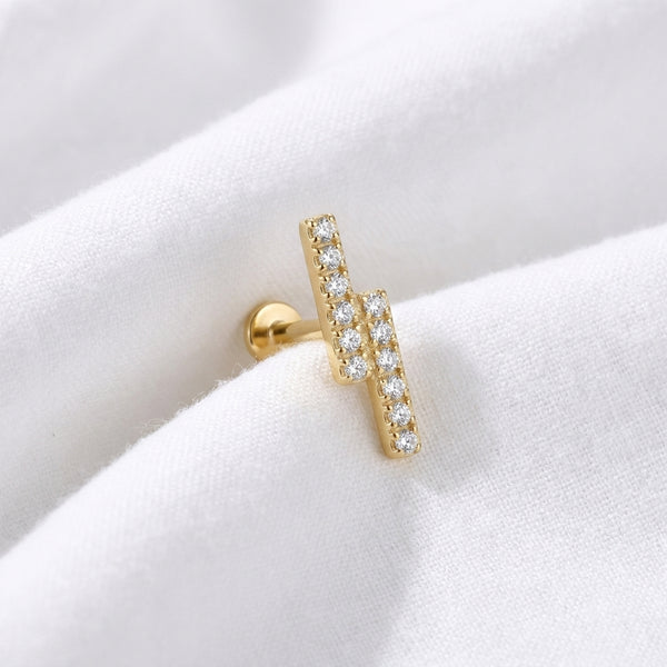 Piercing labret cartilage foudre pavé zircons titane doré - vue 4