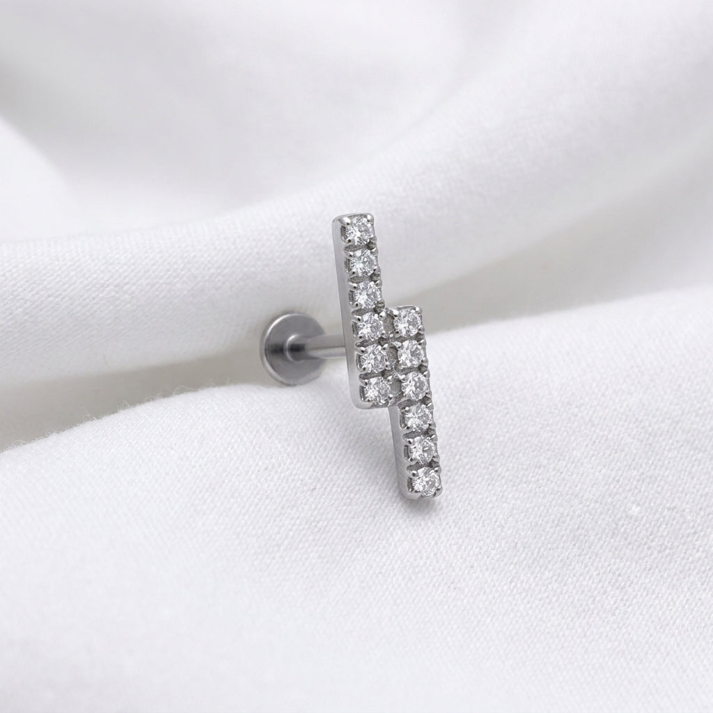 Piercing labret cartilage foudre pavé zircons titane doré - vue 2