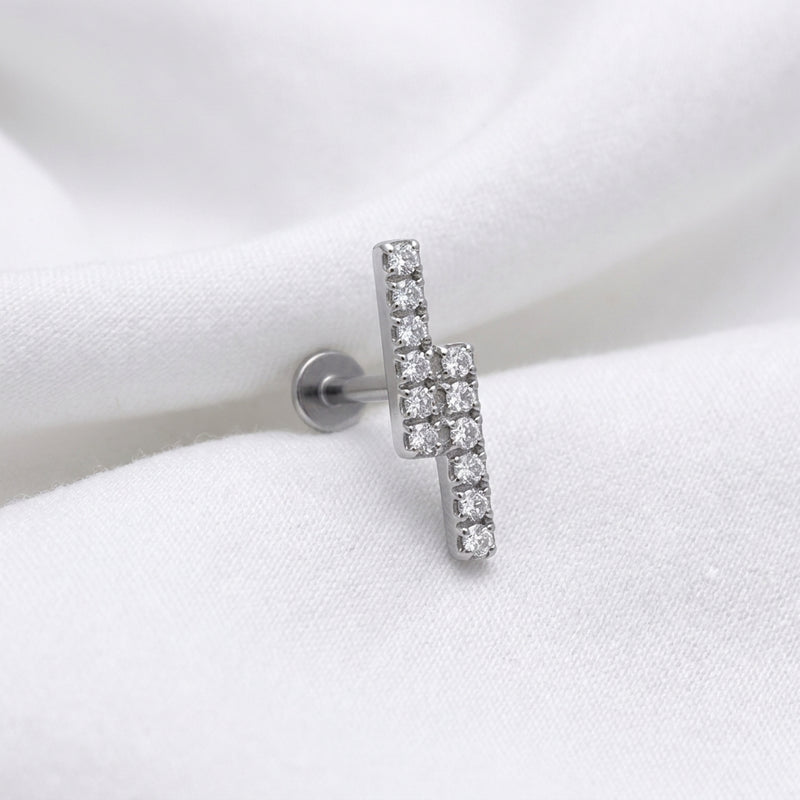 Piercing labret cartilage foudre pavé zircons titane doré - vue 2