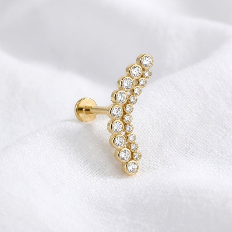 Piercing Hélix Labret doré, cascade de zircons brillants - vue 4