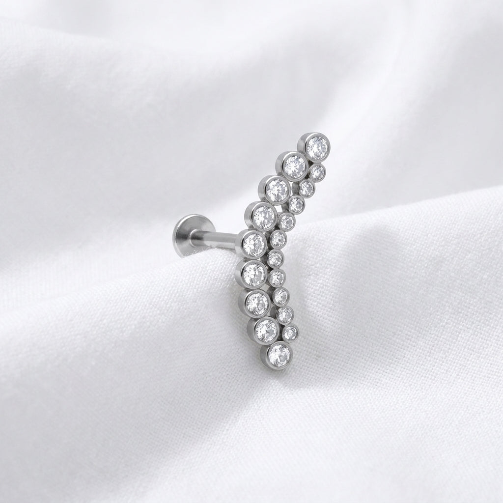 Piercing Hélix Labret doré, cascade de zircons brillants - vue 2