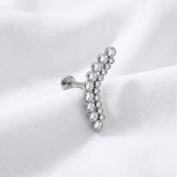 Piercing Hélix Labret doré, cascade de zircons brillants - vue 2