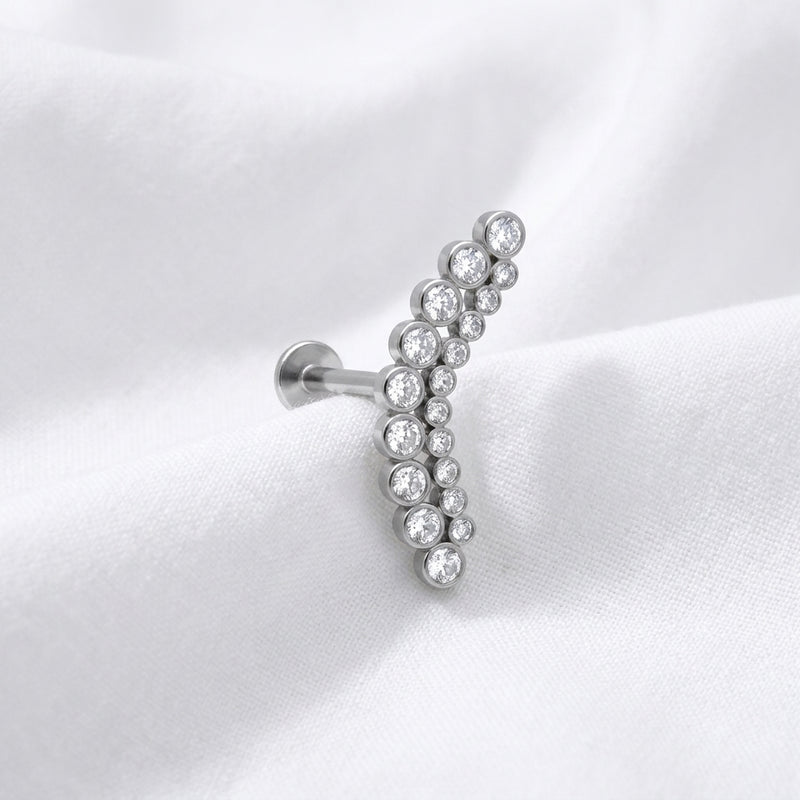 Piercing Hélix Labret doré, cascade de zircons brillants - vue 2
