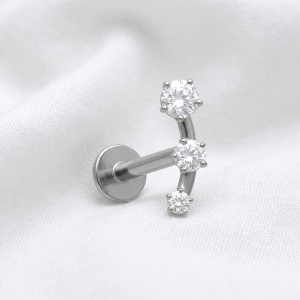 Piercing Hélix Labret Doré, 3 Zircons Brillants en Arc - vue 2