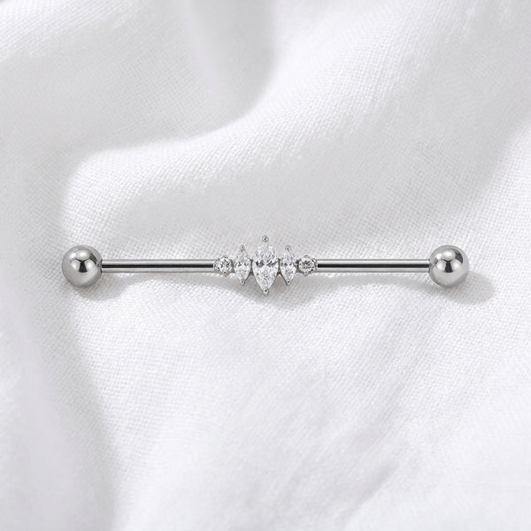 Piercing Industriel Doré : Barre Titane 5 Zircons Marquises - vue 2