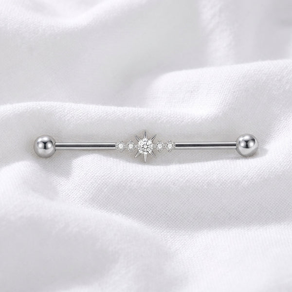 Piercing Industriel Doré : Barre Étoile et Zircons Brillants - vue 2