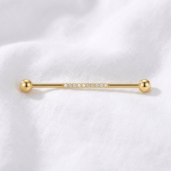 Piercing Industriel Titane Doré : Barre Zircones Pavées - vue 4