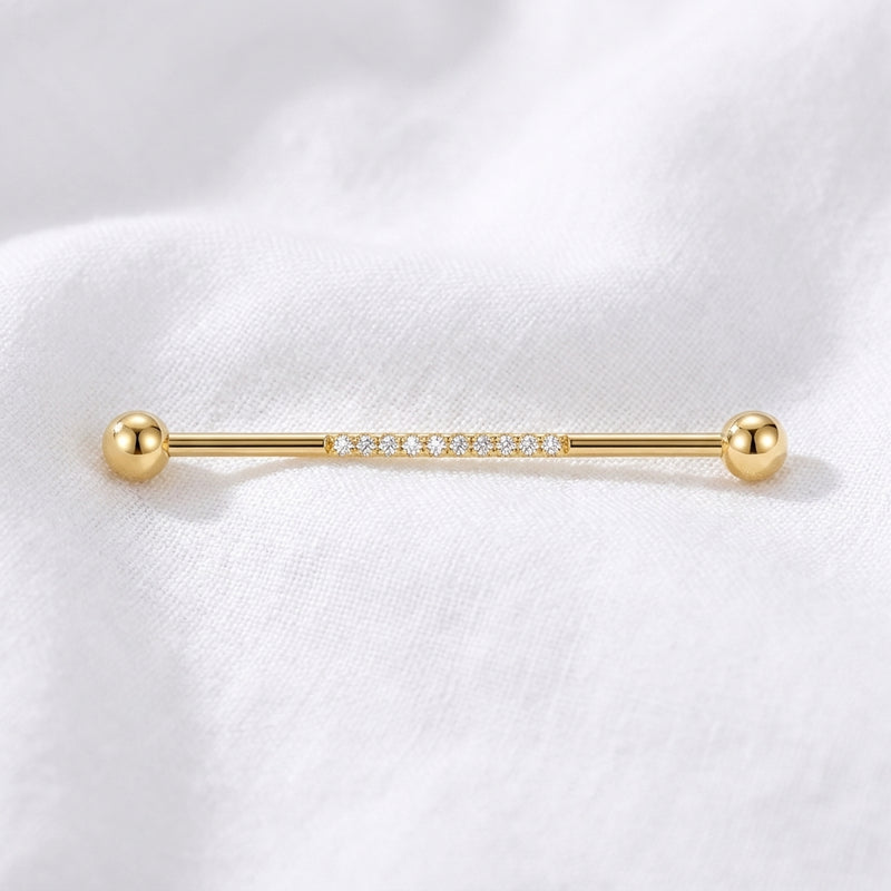Piercing Industriel Titane Doré : Barre Zircones Pavées - vue 4