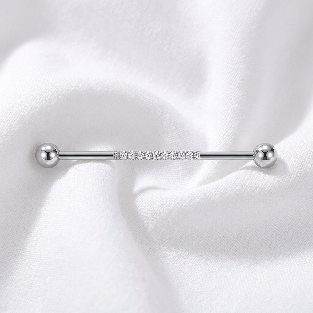 Piercing Industriel Titane Doré : Barre Zircones Pavées - vue 2