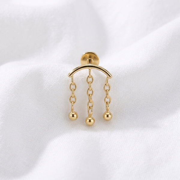 Piercing Labret Doré Arc Chaînes 3 Billes Pendantes Oreille - vue 4