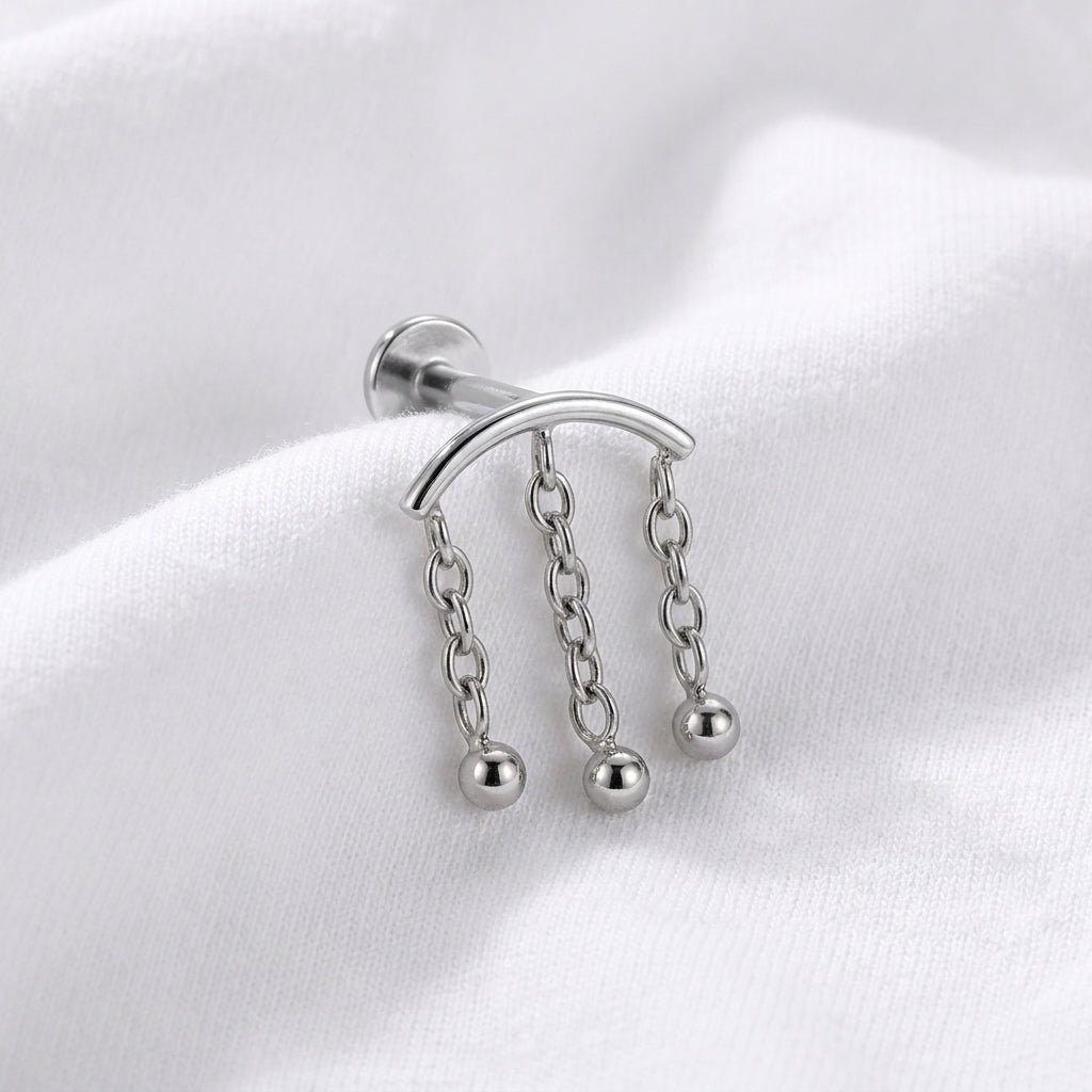 Piercing Labret Doré Arc Chaînes 3 Billes Pendantes Oreille - vue 2