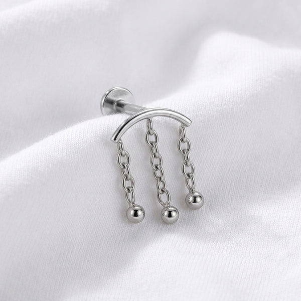 Piercing Labret Doré Arc Chaînes 3 Billes Pendantes Oreille - vue 2