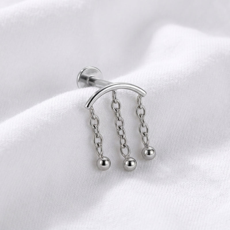 Piercing Labret Doré Arc Chaînes 3 Billes Pendantes Oreille - vue 2