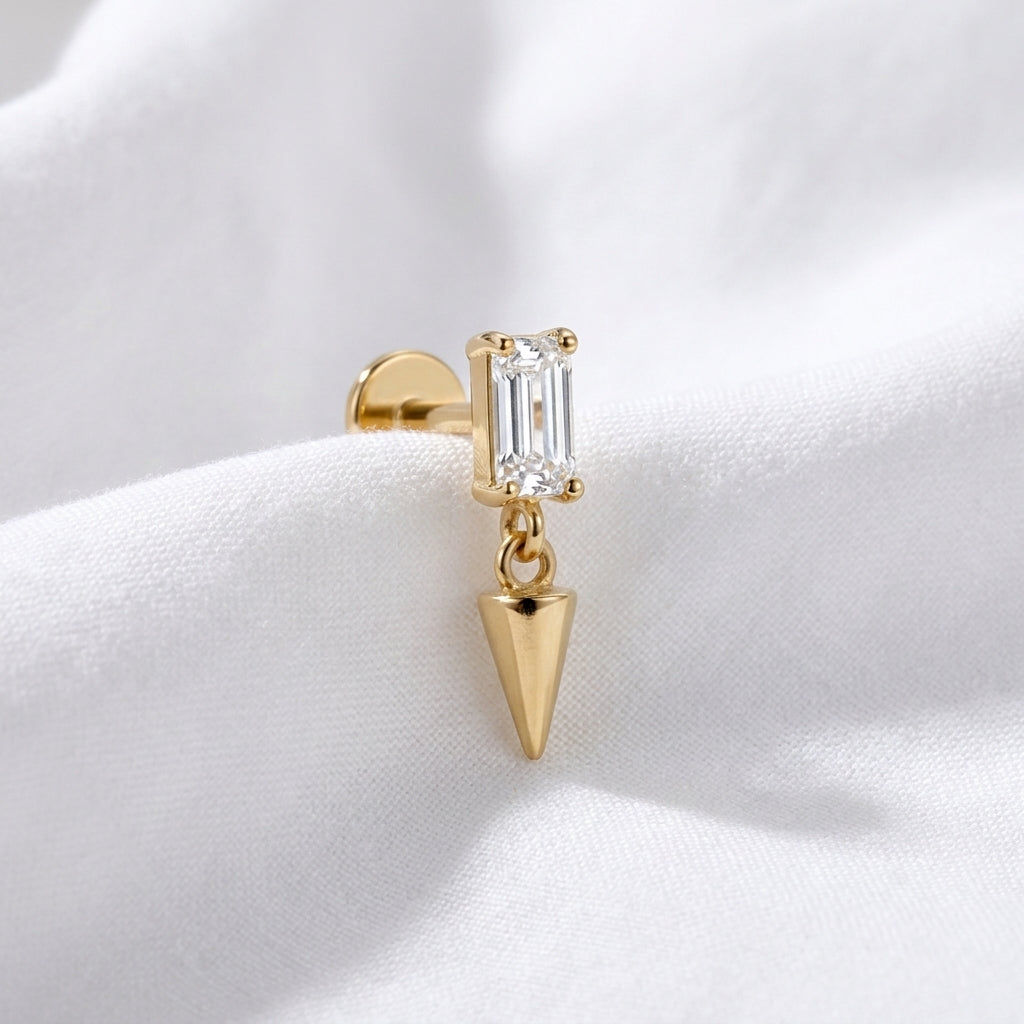 Labret doré baguette zircon & cône pour piercing oreille/cartilage - vue 4