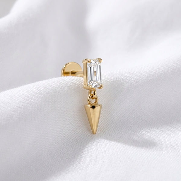 Labret doré baguette zircon & cône pour piercing oreille/cartilage - vue 4