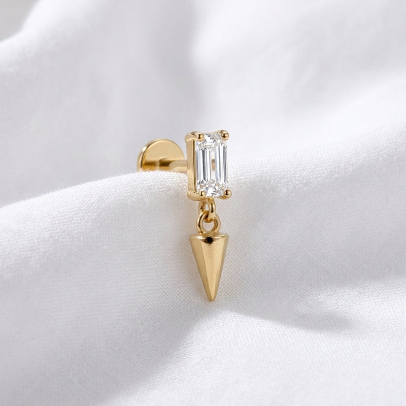 Labret doré baguette zircon & cône pour piercing oreille/cartilage - vue 4