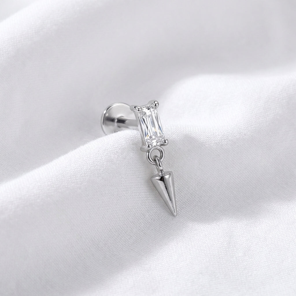 Labret doré baguette zircon & cône pour piercing oreille/cartilage - vue 2