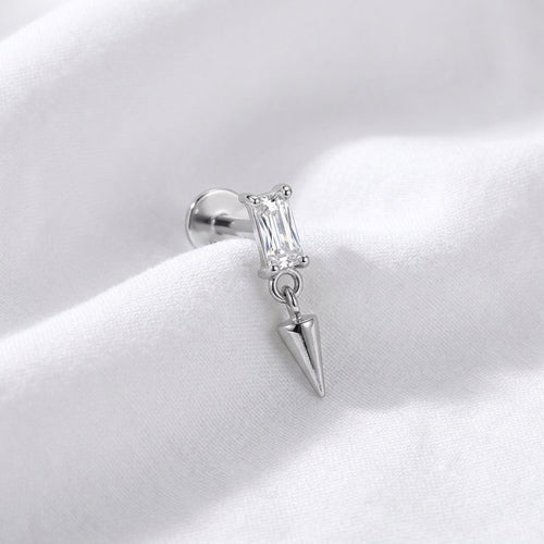 Labret doré baguette zircon & cône pour piercing oreille/cartilage - vue 2