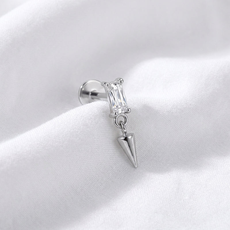 Labret doré baguette zircon & cône pour piercing oreille/cartilage - vue 2