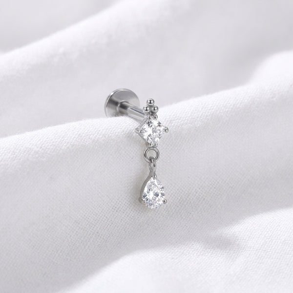Piercing Labret Doré Carré & Goutte Zircone en Cascade Oreille - vue 2