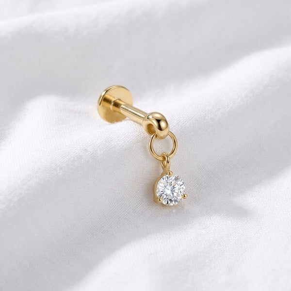 Piercing Labret Doré Zircon Solitaire Suspendu - vue 4