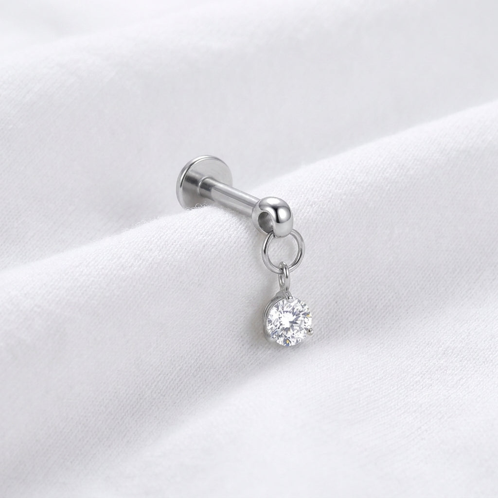 Piercing Labret Doré Zircon Solitaire Suspendu - vue 2