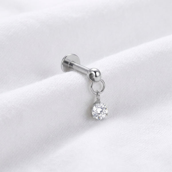 Piercing Labret Doré Zircon Solitaire Suspendu - vue 2