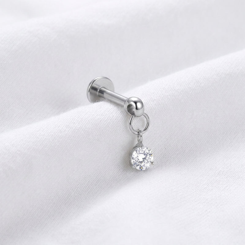 Piercing Labret Doré Zircon Solitaire Suspendu - vue 2