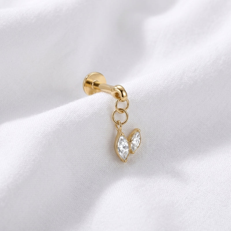 Piercing Labret Doré Double Marquise Zircon Pendante - vue 4