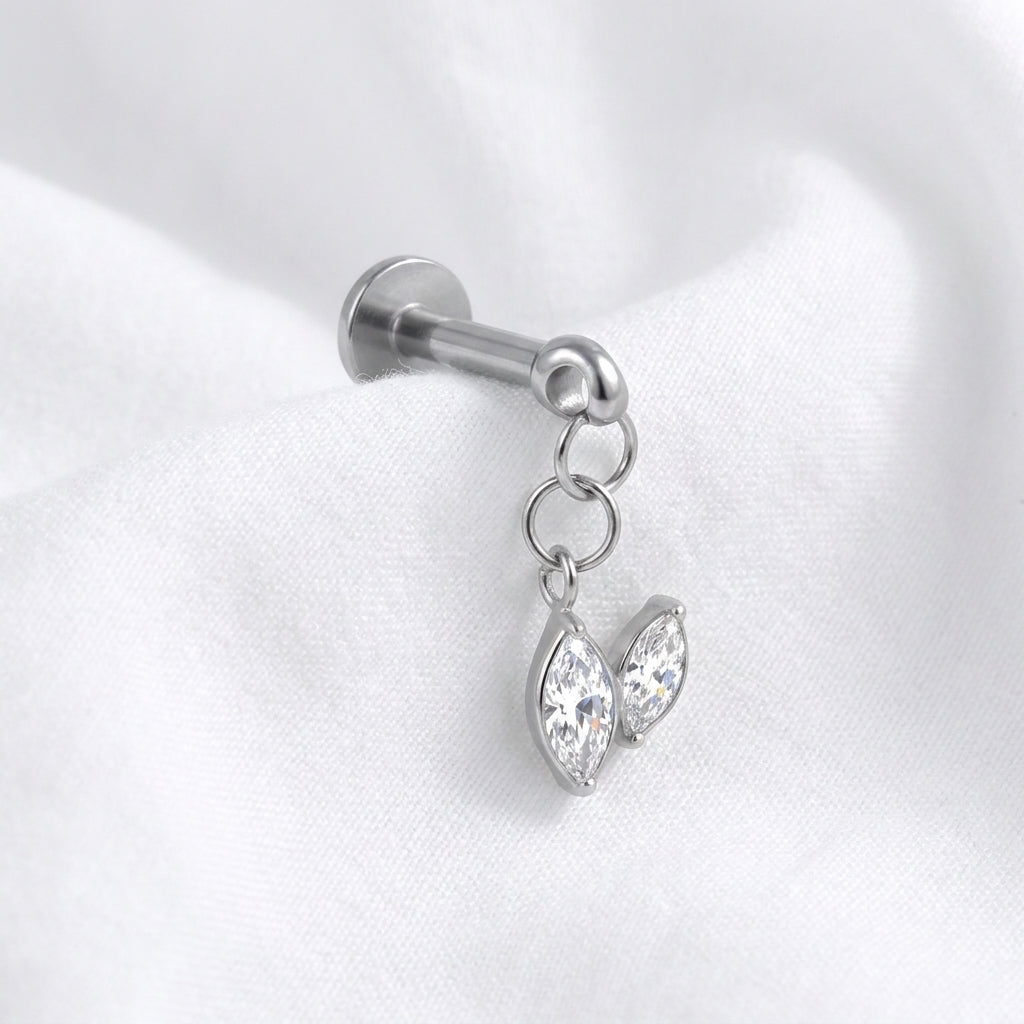 Piercing Labret Doré Double Marquise Zircon Pendante - vue 2
