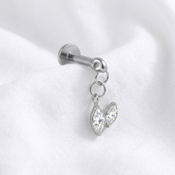 Piercing Labret Doré Double Marquise Zircon Pendante - vue 2