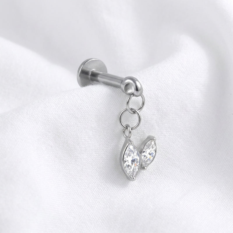 Piercing Labret Doré Double Marquise Zircon Pendante - vue 2