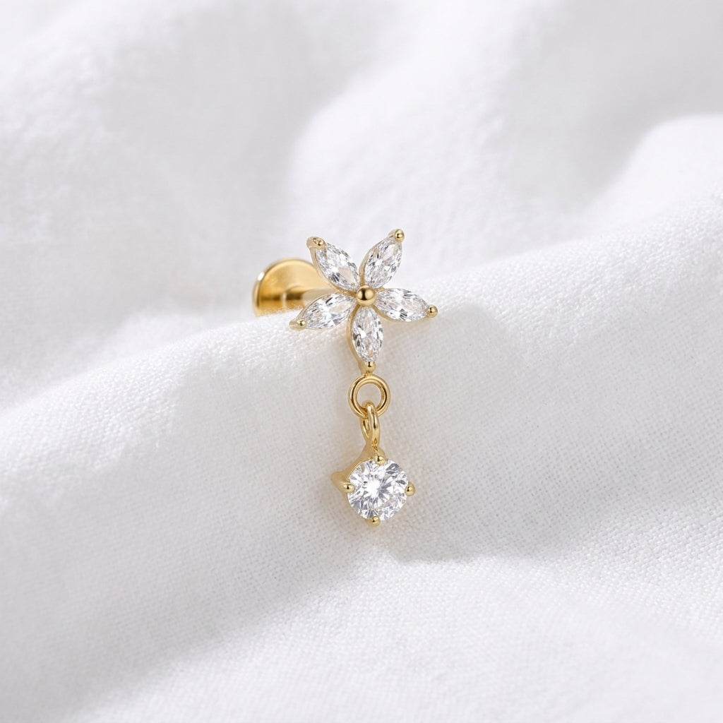 Labret doré fleur marquise et zircon pendant pour cartilage - vue 4