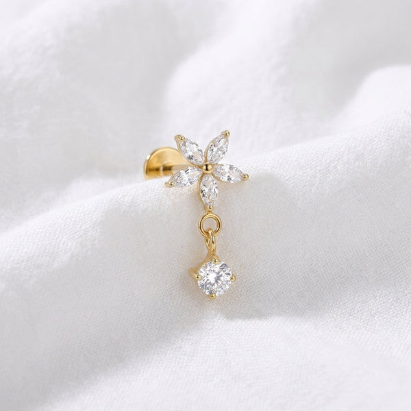 Labret doré fleur marquise et zircon pendant pour cartilage - vue 4