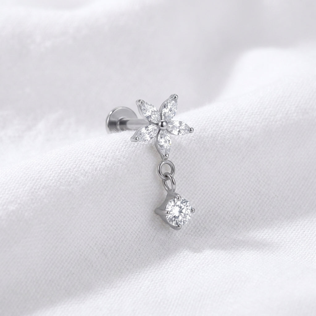 Labret doré fleur marquise et zircon pendant pour cartilage - vue 2