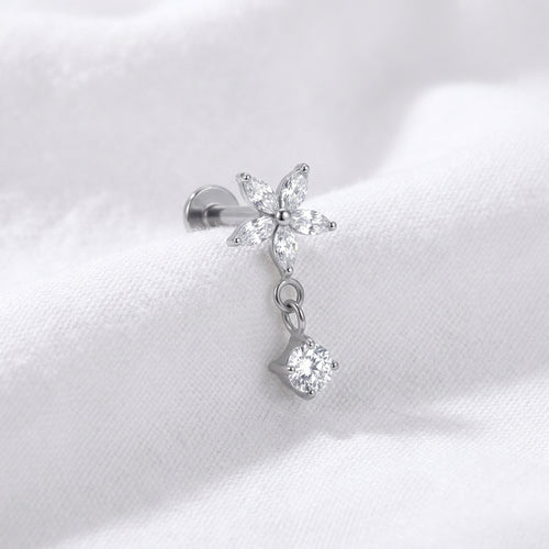 Labret doré fleur marquise et zircon pendant pour cartilage - vue 2