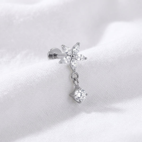 Labret doré fleur marquise et zircon pendant pour cartilage - vue 2